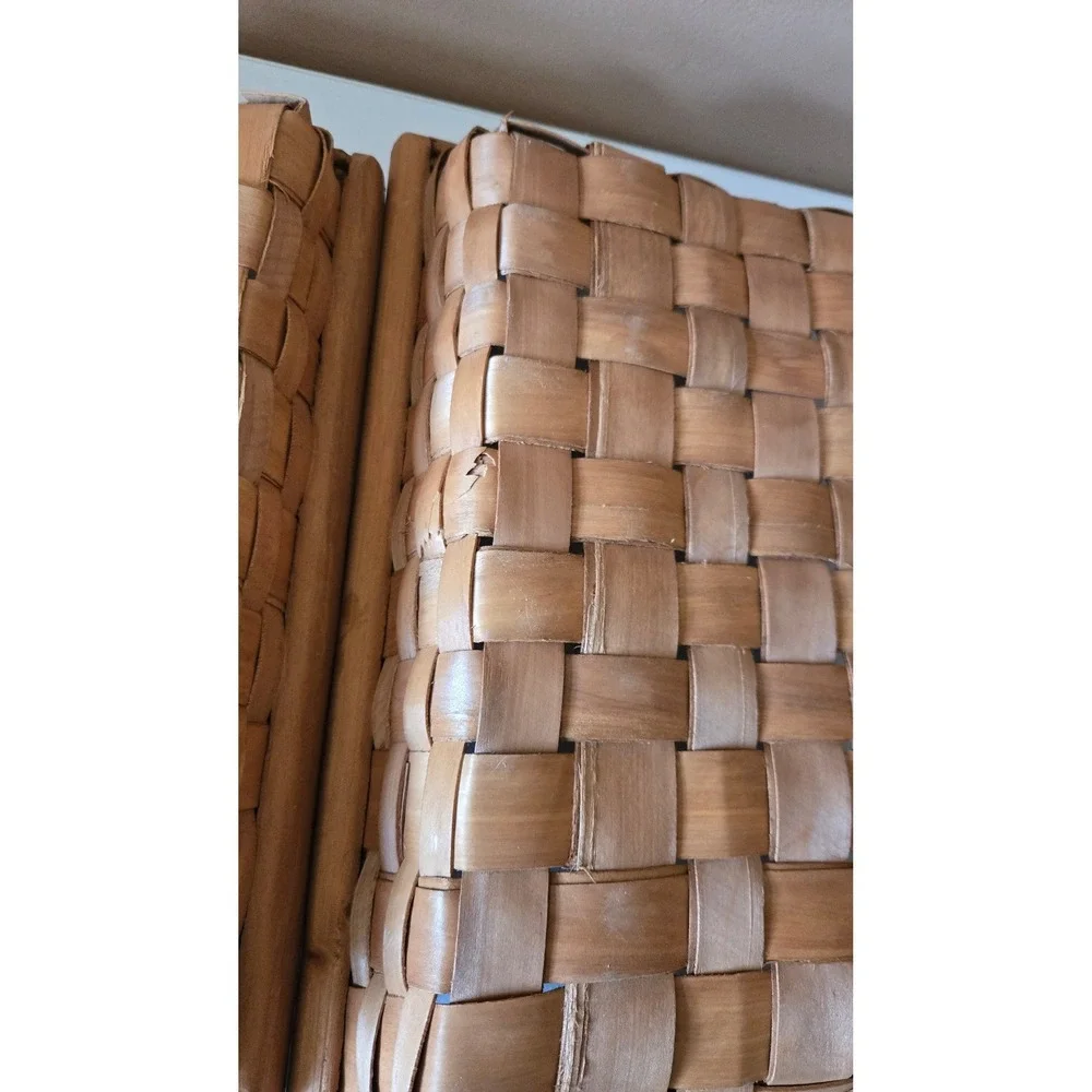 Home Interiors Woven Wood Nesting Baskets Set‎ of 2 Rectangular Trays w/ Handles